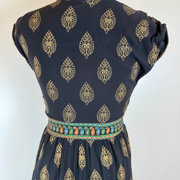 Gorgeous Lapogee Goddess Style Maxi Dress Black Gold Small Cotton Lined Pockets - Picture 4 of 9